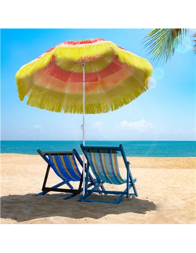 Outsunny 1.6m Garden Hawaii Parasol, Patio Beach Sun Umbrella Sunshade Hawaiian Folding Tilting Crank Parasol (Multicolour)