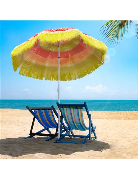 Outsunny 1.6m Garden Hawaii Parasol, Patio Beach Sun Umbrella Sunshade Hawaiian Folding Tilting Crank Parasol (Multicolour)