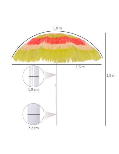 Outsunny 1.6m Garden Hawaii Parasol, Patio Beach Sun Umbrella Sunshade Hawaiian Folding Tilting Crank Parasol (Multicolour)