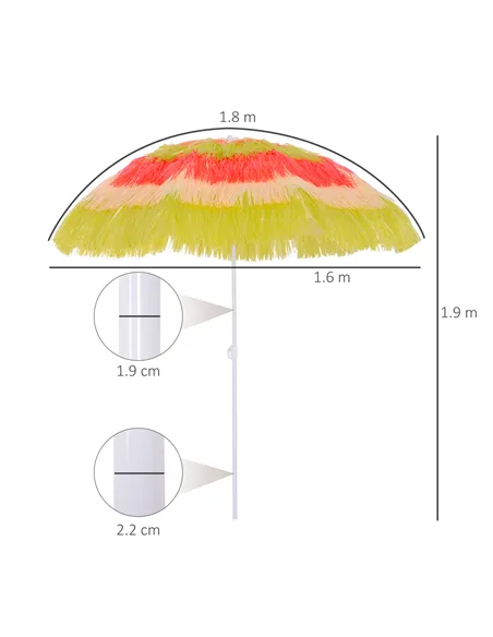 Outsunny 1.6m Garden Hawaii Parasol, Patio Beach Sun Umbrella Sunshade Hawaiian Folding Tilting Crank Parasol (Multicolour)
