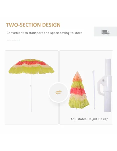Outsunny 1.6m Garden Hawaii Parasol, Patio Beach Sun Umbrella Sunshade Hawaiian Folding Tilting Crank Parasol (Multicolour)