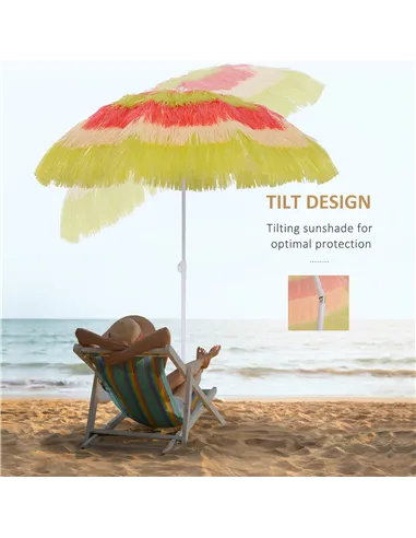 Outsunny 1.6m Garden Hawaii Parasol, Patio Beach Sun Umbrella Sunshade Hawaiian Folding Tilting Crank Parasol (Multicolour)