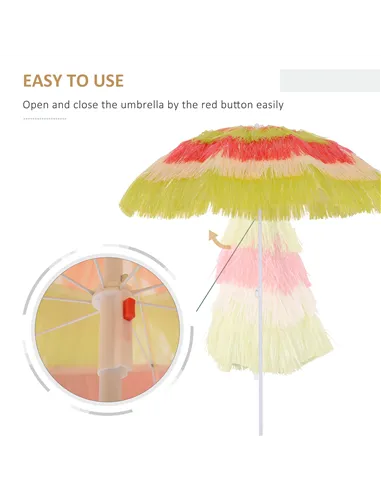 Outsunny 1.6m Garden Hawaii Parasol, Patio Beach Sun Umbrella Sunshade Hawaiian Folding Tilting Crank Parasol (Multicolour)
