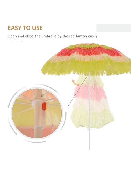 Outsunny 1.6m Garden Hawaii Parasol, Patio Beach Sun Umbrella Sunshade Hawaiian Folding Tilting Crank Parasol (Multicolour)