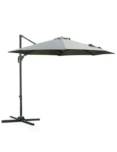 Outsunny 3(m) Offset Parasol Cantilever Hanging Umbrella 360° Rotation w/ Base Dark Grey