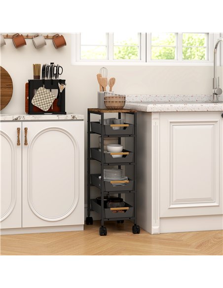 HOMCOM 5-Tier Storage Trolley on Wheels - Black