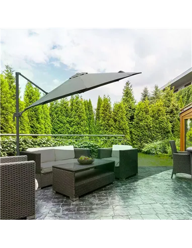 Outsunny 3(m) Offset Parasol Cantilever Hanging Umbrella 360° Rotation w/ Base Dark Grey
