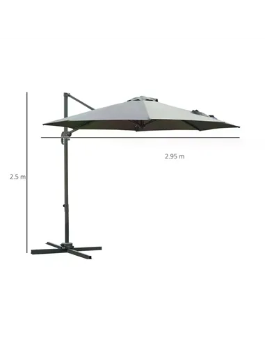 Outsunny 3(m) Offset Parasol Cantilever Hanging Umbrella 360° Rotation w/ Base Dark Grey