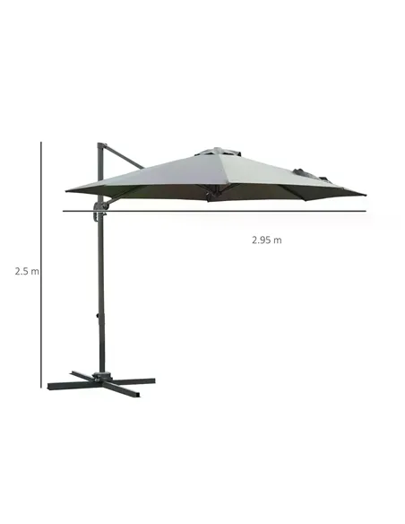Outsunny 3(m) Offset Parasol Cantilever Hanging Umbrella 360° Rotation w/ Base Dark Grey