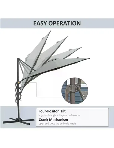 Outsunny 3(m) Offset Parasol Cantilever Hanging Umbrella 360° Rotation w/ Base Dark Grey