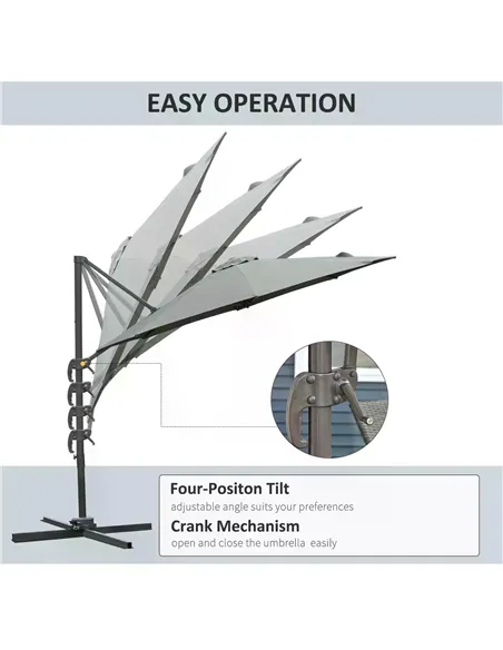 Outsunny 3(m) Offset Parasol Cantilever Hanging Umbrella 360° Rotation w/ Base Dark Grey