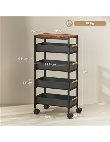 HOMCOM 5-Tier Storage Trolley on Wheels - Black