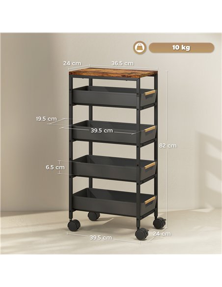 HOMCOM 5-Tier Storage Trolley on Wheels - Black
