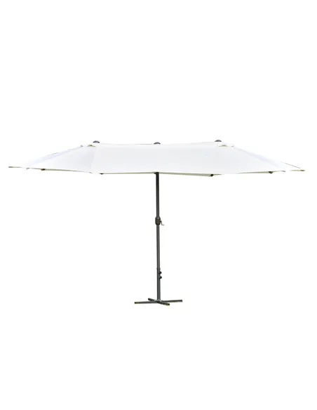 Outsunny 4.6M Sun Umbrella Canopy Double-sided Crank Sun Shade w/ Cross Base Off White