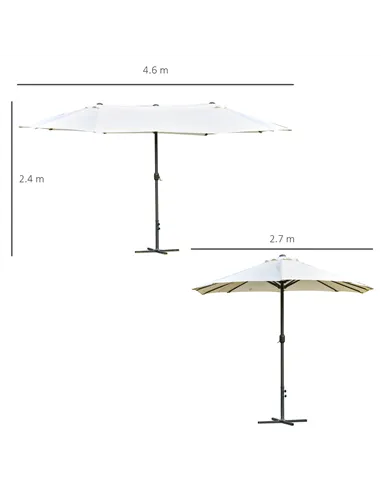 Outsunny 4.6M Sun Umbrella Canopy Double-sided Crank Sun Shade w/ Cross Base Off White