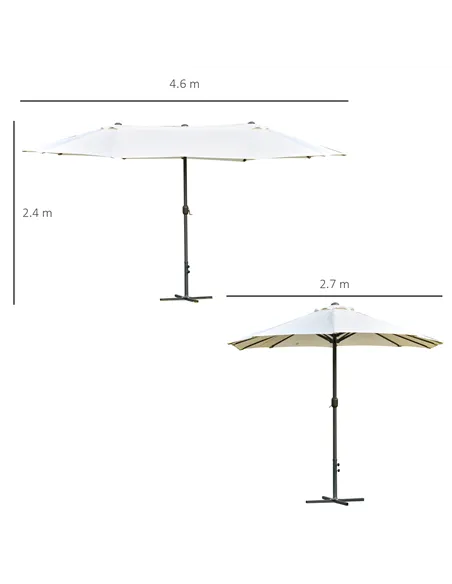 Outsunny 4.6M Sun Umbrella Canopy Double-sided Crank Sun Shade w/ Cross Base Off White
