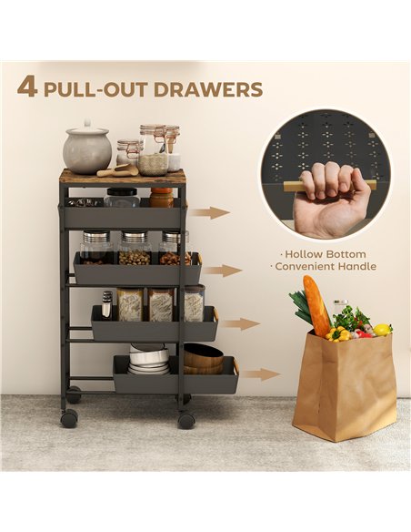 HOMCOM 5-Tier Storage Trolley on Wheels - Black