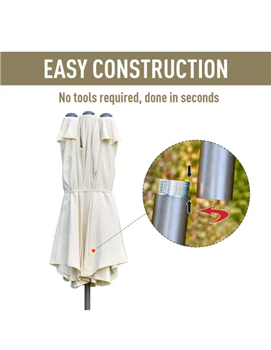 Outsunny 4.6M Sun Umbrella Canopy Double-sided Crank Sun Shade w/ Cross Base Off White