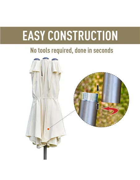 Outsunny 4.6M Sun Umbrella Canopy Double-sided Crank Sun Shade w/ Cross Base Off White