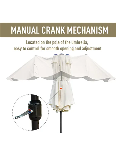 Outsunny 4.6M Sun Umbrella Canopy Double-sided Crank Sun Shade w/ Cross Base Off White