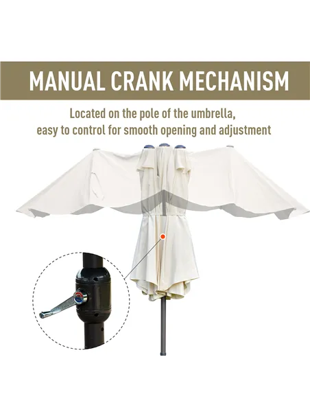 Outsunny 4.6M Sun Umbrella Canopy Double-sided Crank Sun Shade w/ Cross Base Off White