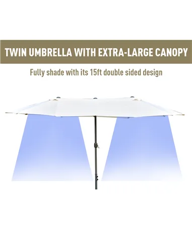 Outsunny 4.6M Sun Umbrella Canopy Double-sided Crank Sun Shade w/ Cross Base Off White