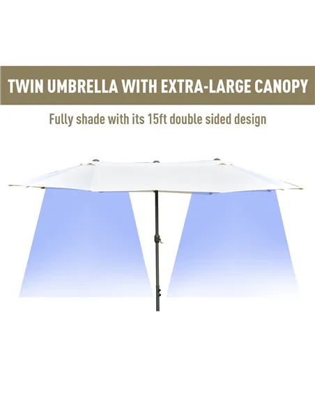 Outsunny 4.6M Sun Umbrella Canopy Double-sided Crank Sun Shade w/ Cross Base Off White