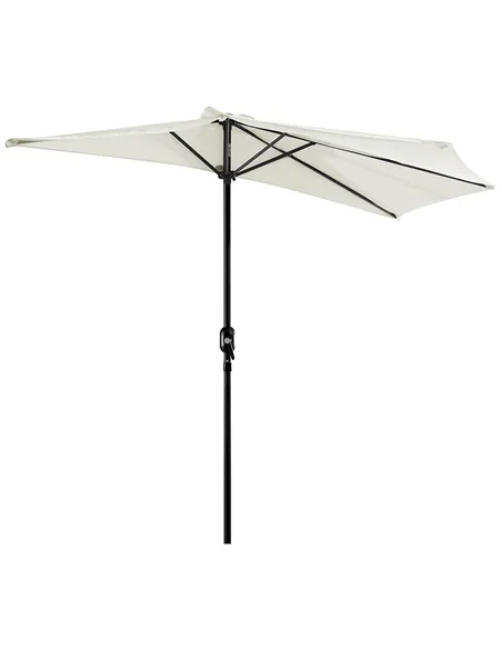 Outsunny 2.7m Garden Half Parasol, Outdoor Balcony Umbrella with 5 Steel Ribs, Patio Sun Shade, Cream White