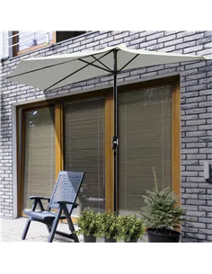 Outsunny 2.7m Garden Half Parasol, Outdoor Balcony Umbrella with 5 Steel Ribs, Patio Sun Shade, Cream White 2