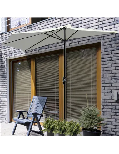 Outsunny 2.7m Garden Half Parasol, Outdoor Balcony Umbrella with 5 Steel Ribs, Patio Sun Shade, Cream White