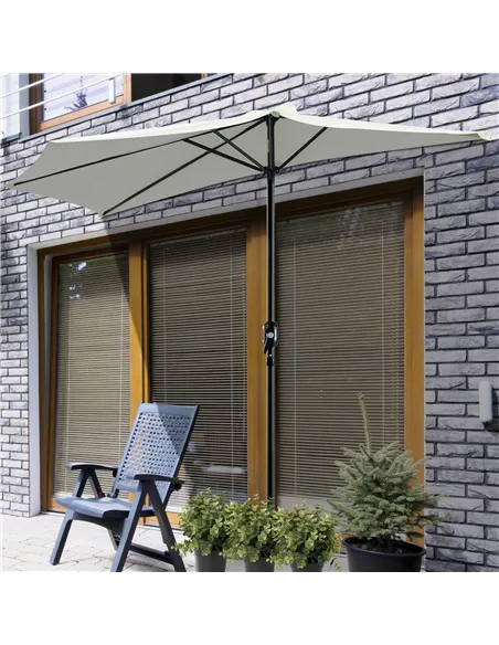 Outsunny 2.7m Garden Half Parasol, Outdoor Balcony Umbrella with 5 Steel Ribs, Patio Sun Shade, Cream White