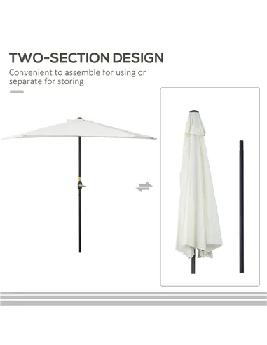 Outsunny 2.7m Garden Half Parasol, Outdoor Balcony Umbrella with 5 Steel Ribs, Patio Sun Shade, Cream White
