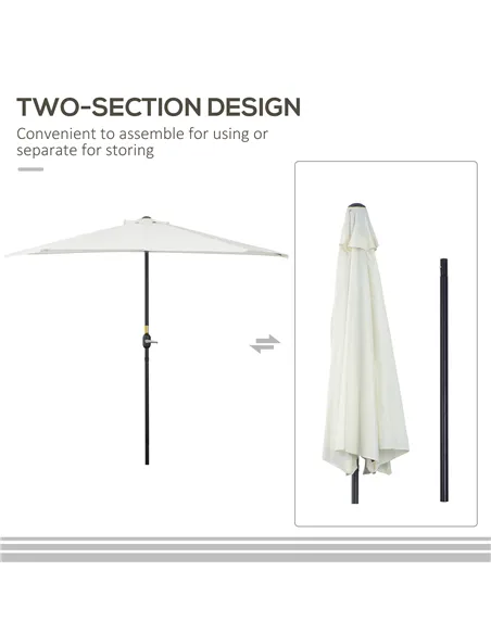 Outsunny 2.7m Garden Half Parasol, Outdoor Balcony Umbrella with 5 Steel Ribs, Patio Sun Shade, Cream White
