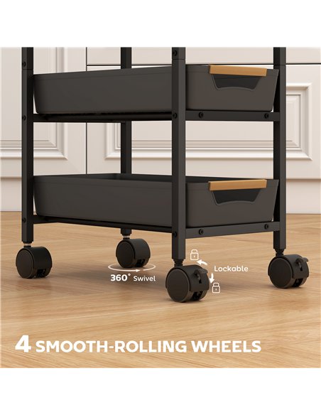 HOMCOM 5-Tier Storage Trolley on Wheels - Black