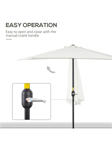 Outsunny 2.7m Garden Half Parasol, Outdoor Balcony Umbrella with 5 Steel Ribs, Patio Sun Shade, Cream White