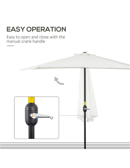 Outsunny 2.7m Garden Half Parasol, Outdoor Balcony Umbrella with 5 Steel Ribs, Patio Sun Shade, Cream White