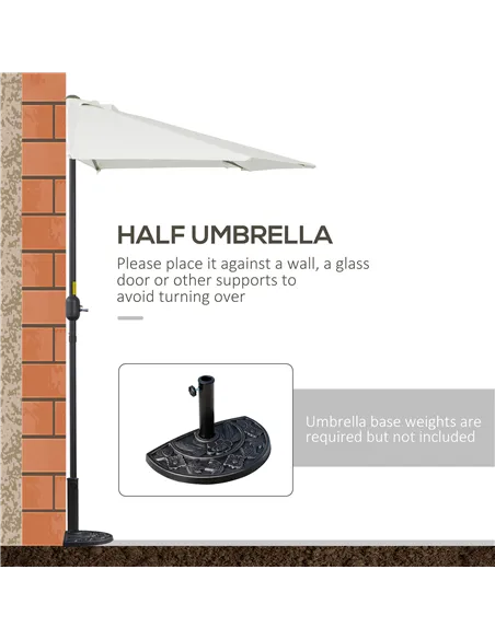 Outsunny 2.7m Garden Half Parasol, Outdoor Balcony Umbrella with 5 Steel Ribs, Patio Sun Shade, Cream White