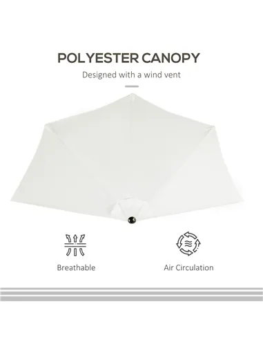 Outsunny 2.7m Garden Half Parasol, Outdoor Balcony Umbrella with 5 Steel Ribs, Patio Sun Shade, Cream White