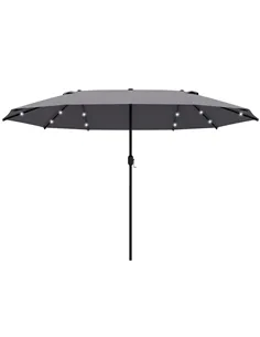Outsunny 4.4m Double-Sided Sun Umbrella Patio Parasol LED Solar Lights Dark Grey