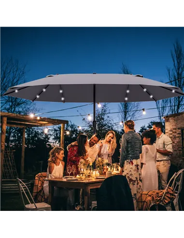 Outsunny 4.4m Double-Sided Sun Umbrella Patio Parasol LED Solar Lights Dark Grey