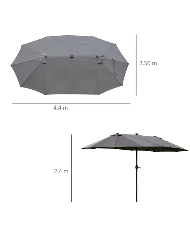 Outsunny 4.4m Double-Sided Sun Umbrella Patio Parasol LED Solar Lights Dark Grey