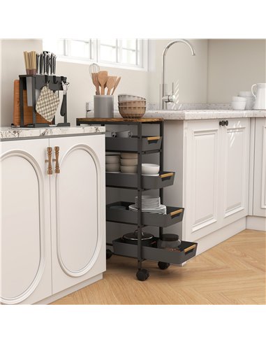 HOMCOM 5-Tier Storage Trolley on Wheels - Black