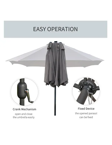 Outsunny 4.4m Double-Sided Sun Umbrella Patio Parasol LED Solar Lights Dark Grey