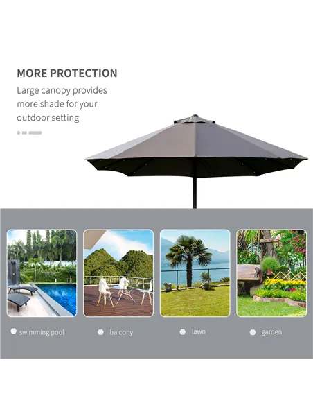 Outsunny 4.4m Double-Sided Sun Umbrella Patio Parasol LED Solar Lights Dark Grey