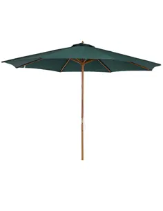 Outsunny 3(m) Wooden Patio Umbrella, Pulley Operated Garden Parasol with Rope Pulley Mechanism and 8 Ribs, Dark Green