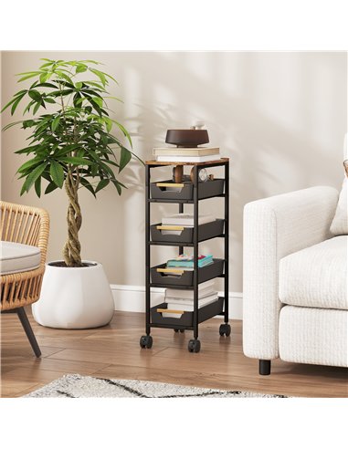 HOMCOM 5-Tier Storage Trolley on Wheels - Black
