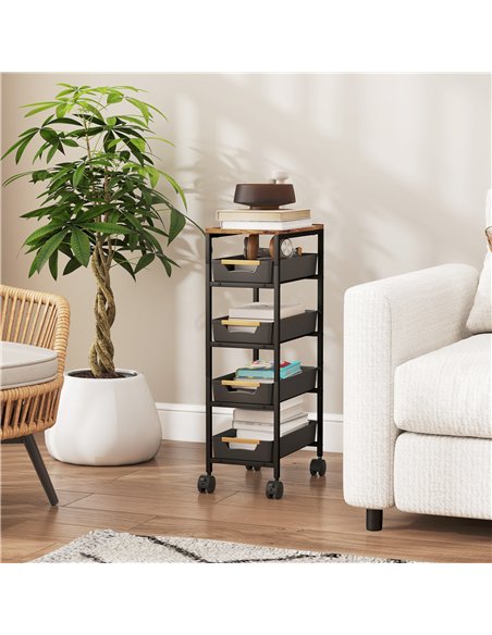 HOMCOM 5-Tier Storage Trolley on Wheels - Black