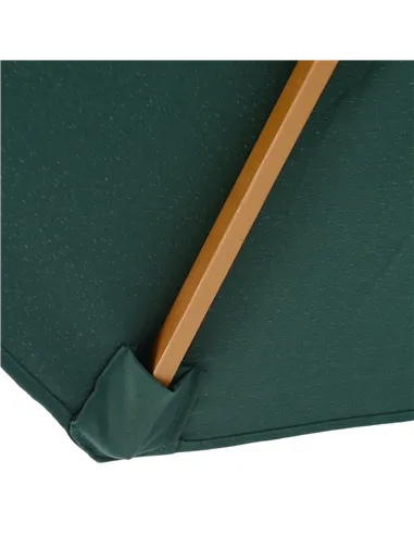 Outsunny 3(m) Wooden Patio Umbrella, Pulley Operated Garden Parasol with Rope Pulley Mechanism and 8 Ribs, Dark Green