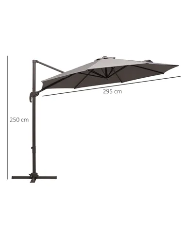Outsunny 3m Cantilever Aluminium Frame Outdoor Garden Parasol Grey