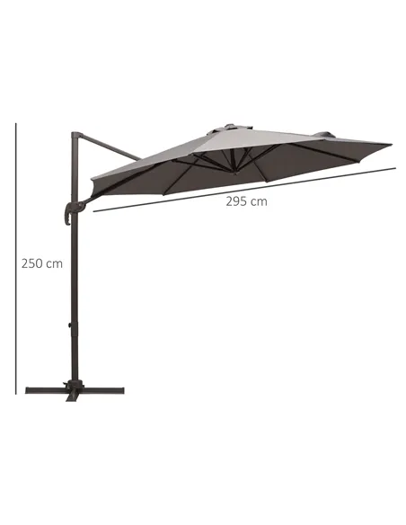 Outsunny 3m Cantilever Aluminium Frame Outdoor Garden Parasol Grey